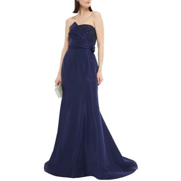 Carolina Herrera Dresses & Skirts - Carolina Herrera Strapless Embellished Silk Faille Gown Navy US:4 Dress